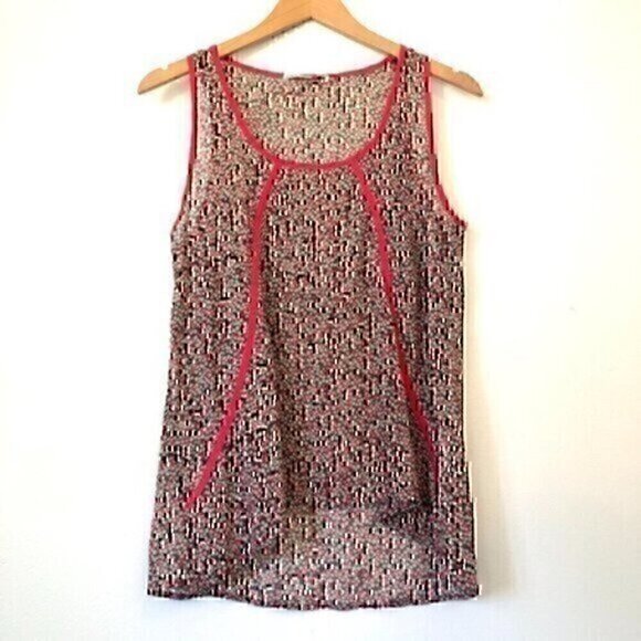 COLLECTIVE CONCEPTS Cream Beige Coral Black Polka Dot Striped Sheer Tank Medium - Picture 1 of 12